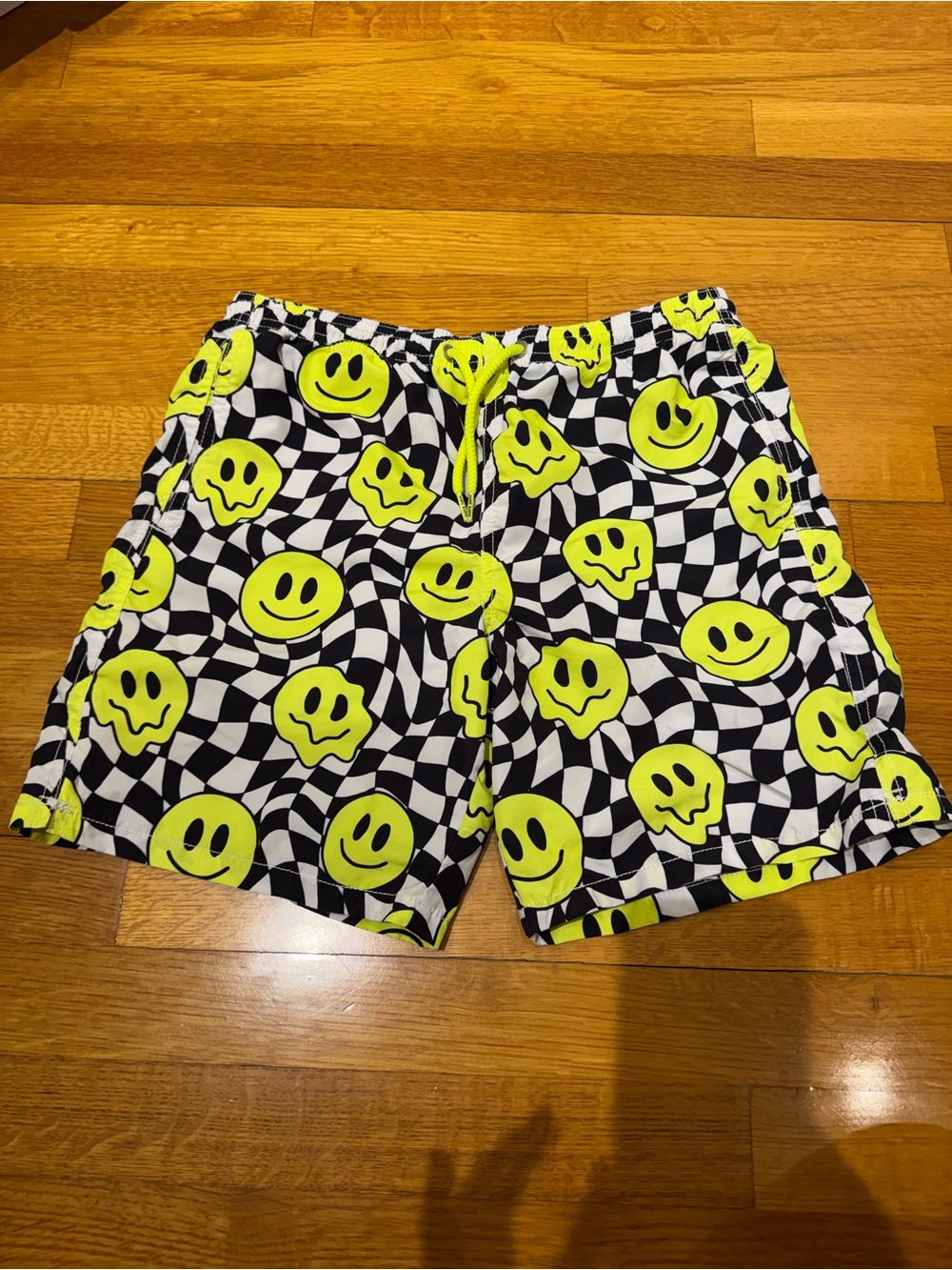 Kids Neon Yellow Smiley Print Swim/Beach Shorts size 14 St Barths